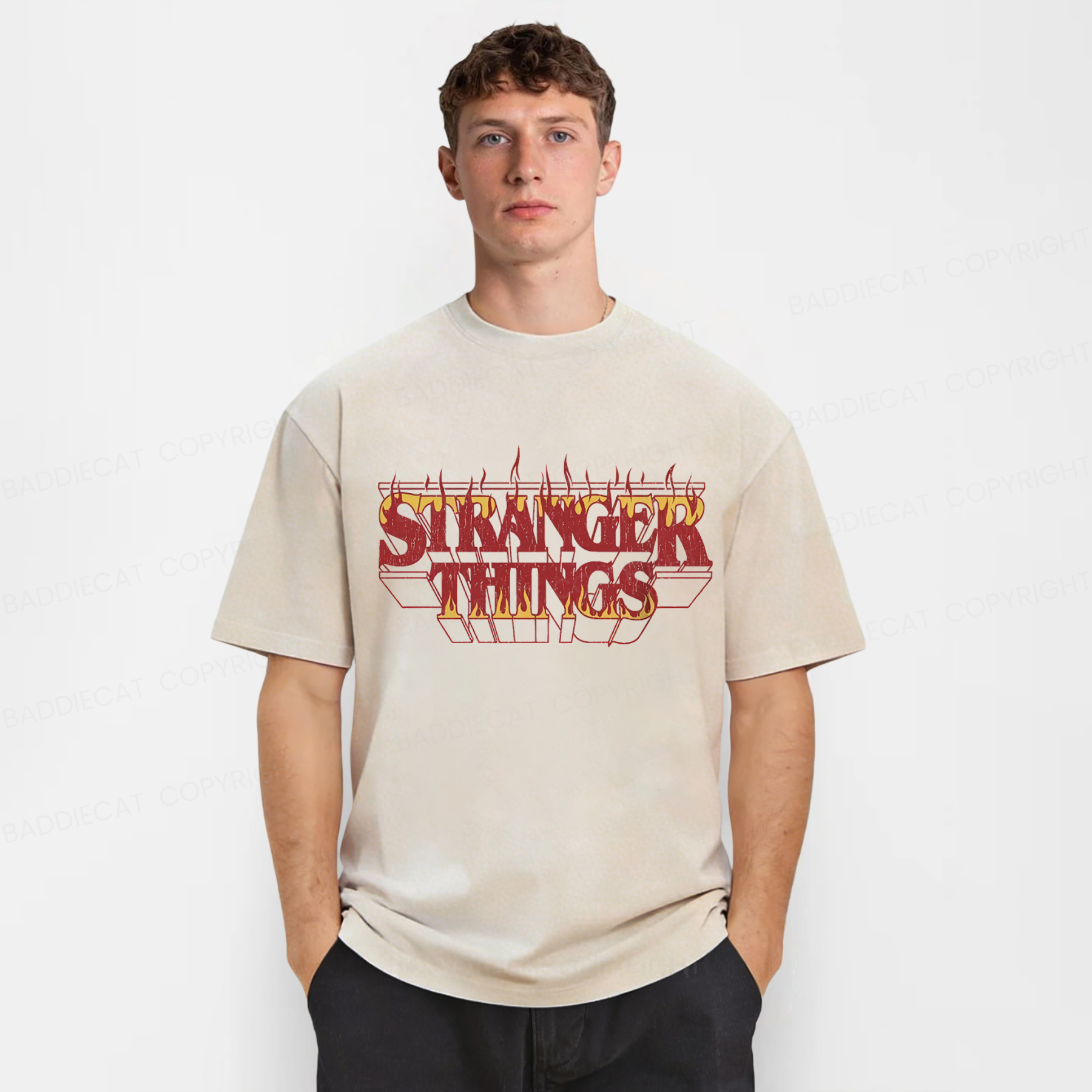 Baddiecat Stranger Things Fire Washed T-shirt