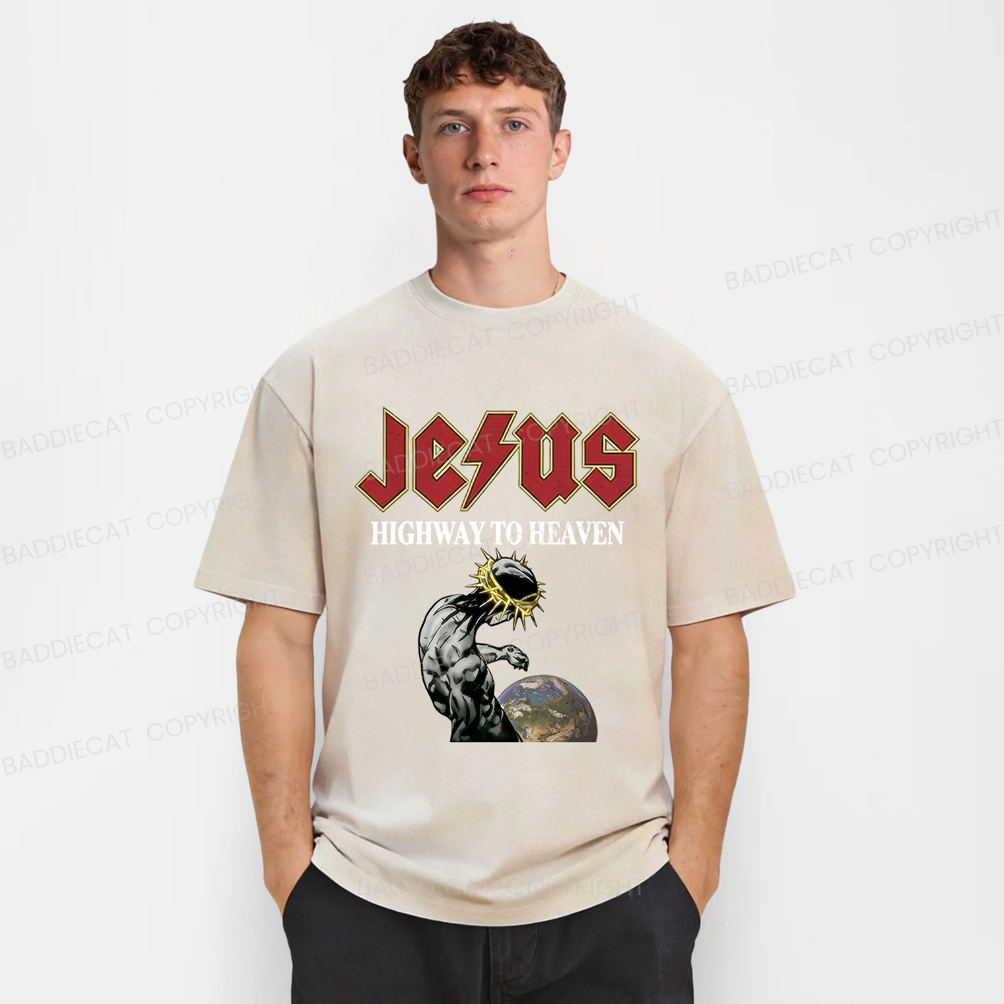 Baddiecat Jesus' Path To Heaven Washed T-shirt