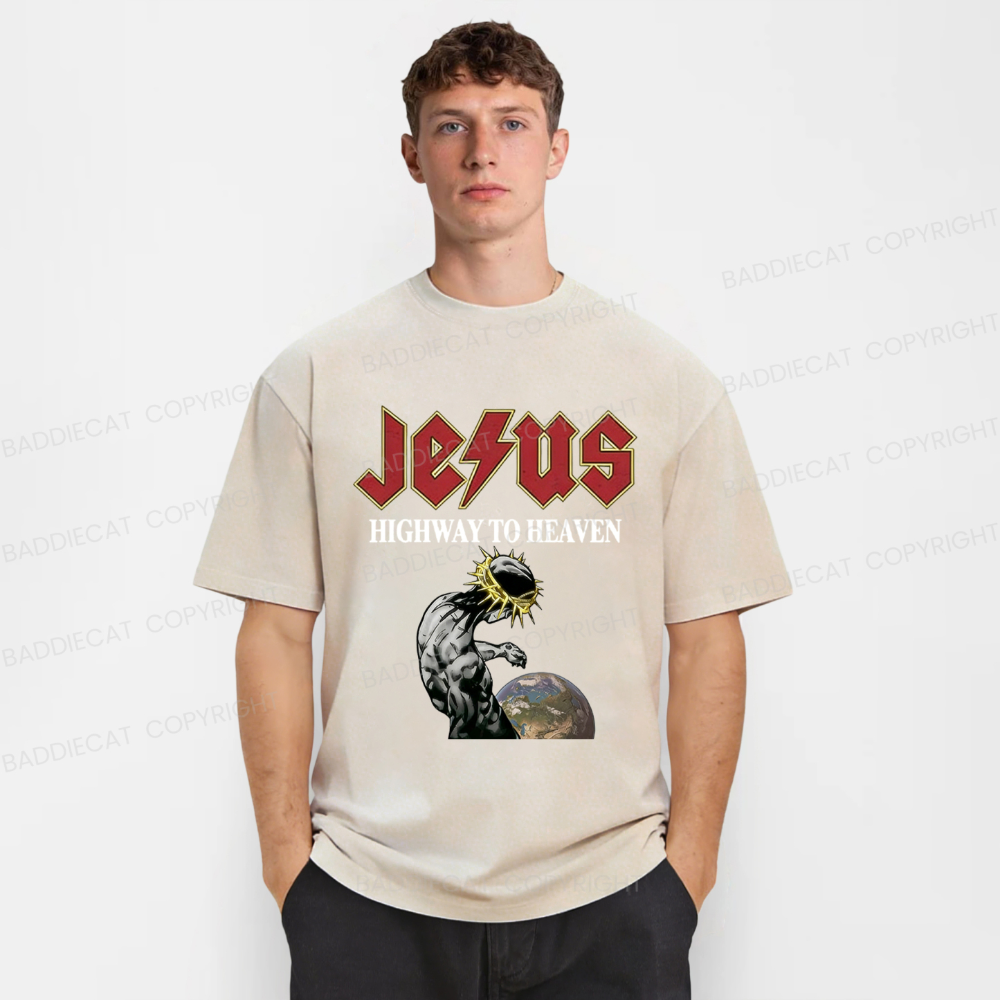 Baddiecat Jesus' Path To Heaven Washed T-shirt
