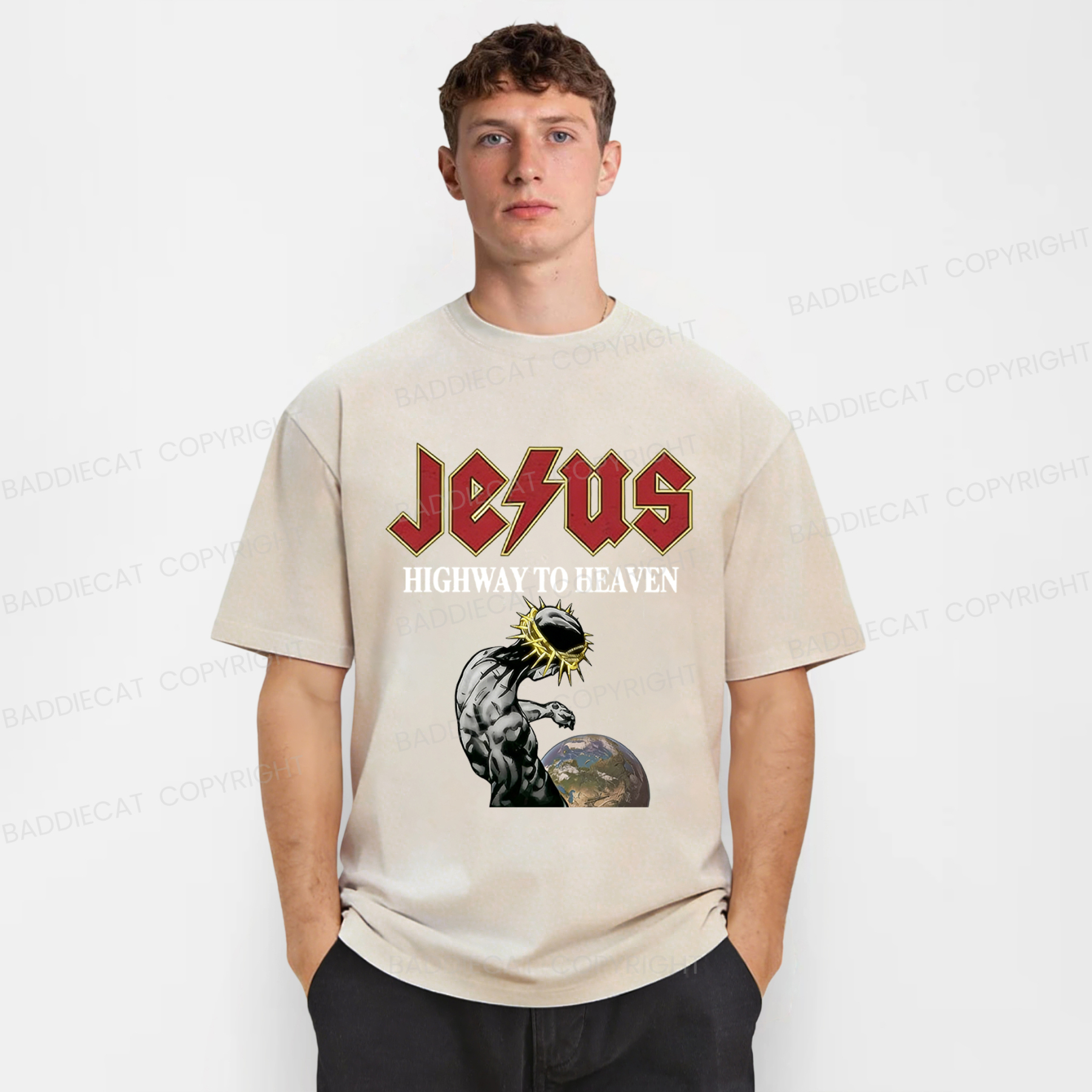 Baddiecat Jesus' Path To Heaven Washed T-shirt