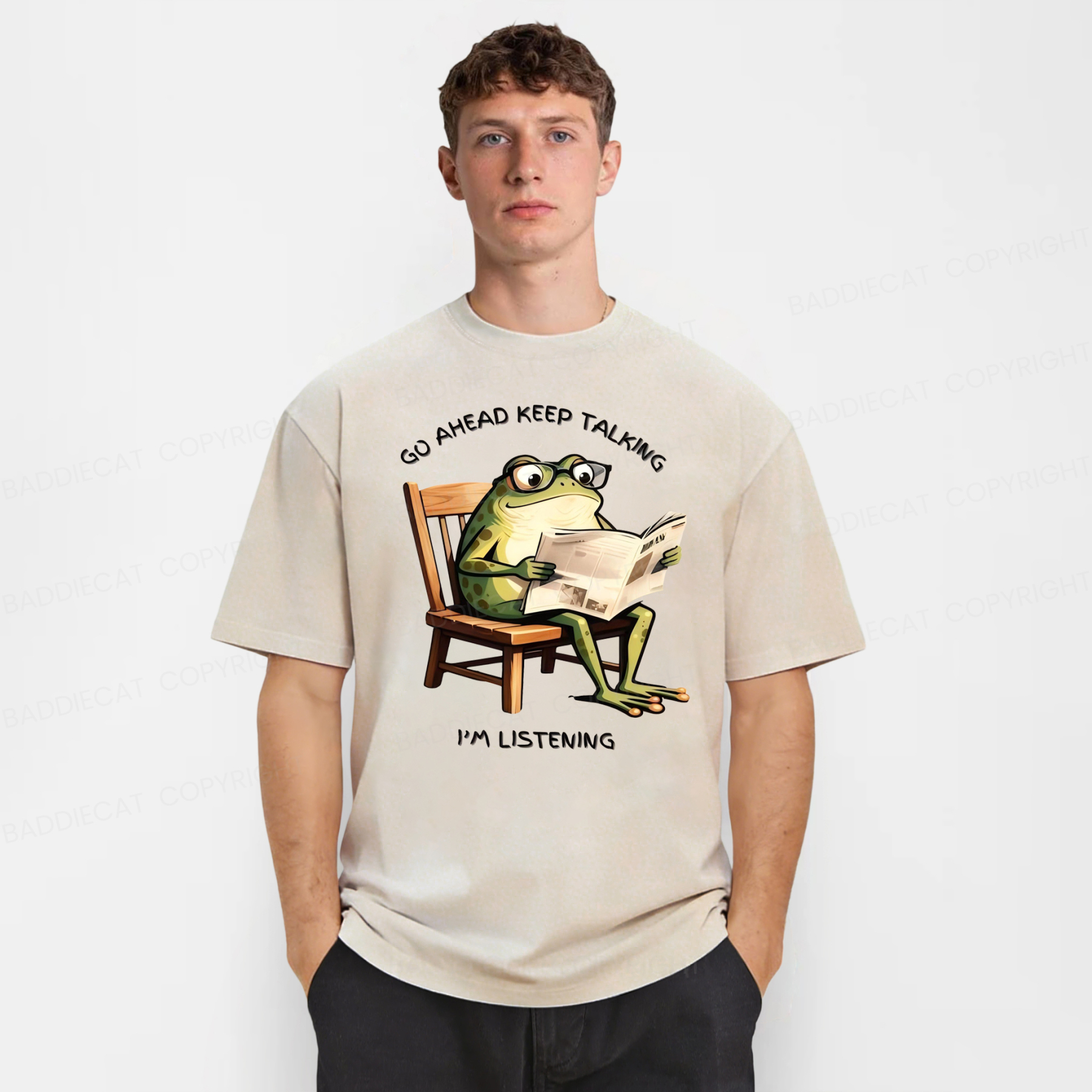 Baddiecat Funny Frog Go Ahead Keep Talking I'm Listening Washed T-shirt