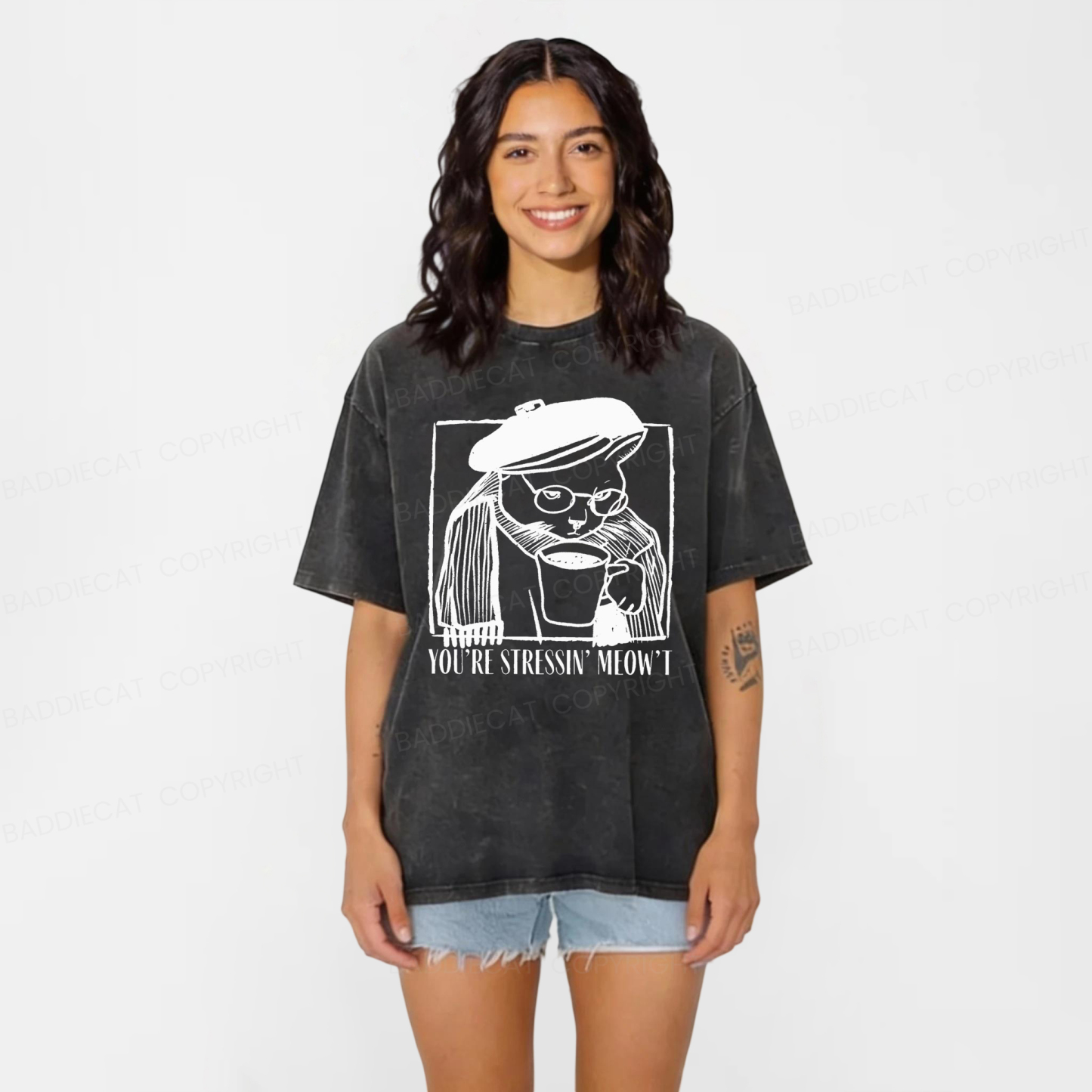 Baddiecat Coffee Cats Washed T-shirt