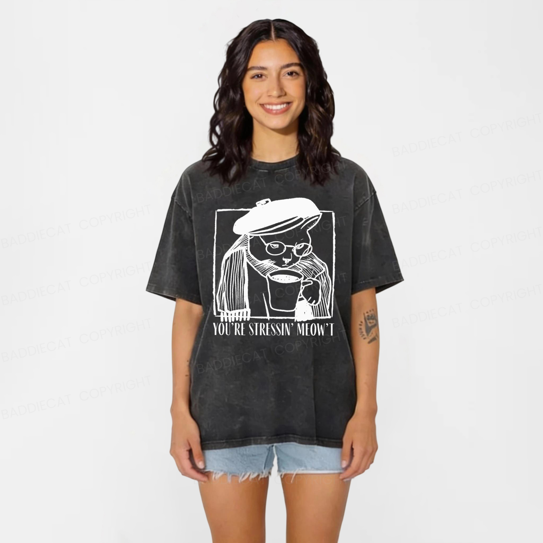 Baddiecat Coffee Cats Washed T-shirt