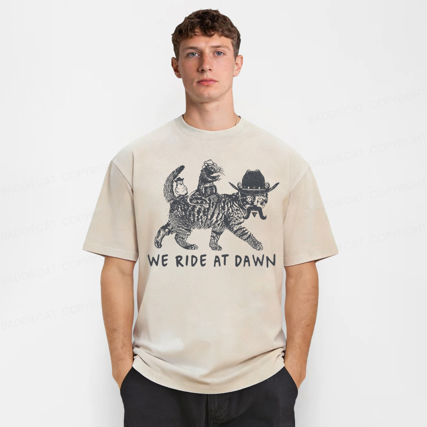 Baddiecat Funny We Ride At Dawn Washed T-shirt
