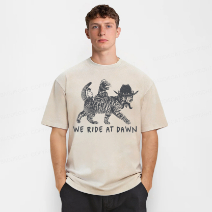 Baddiecat Funny We Ride At Dawn Washed T-shirt
