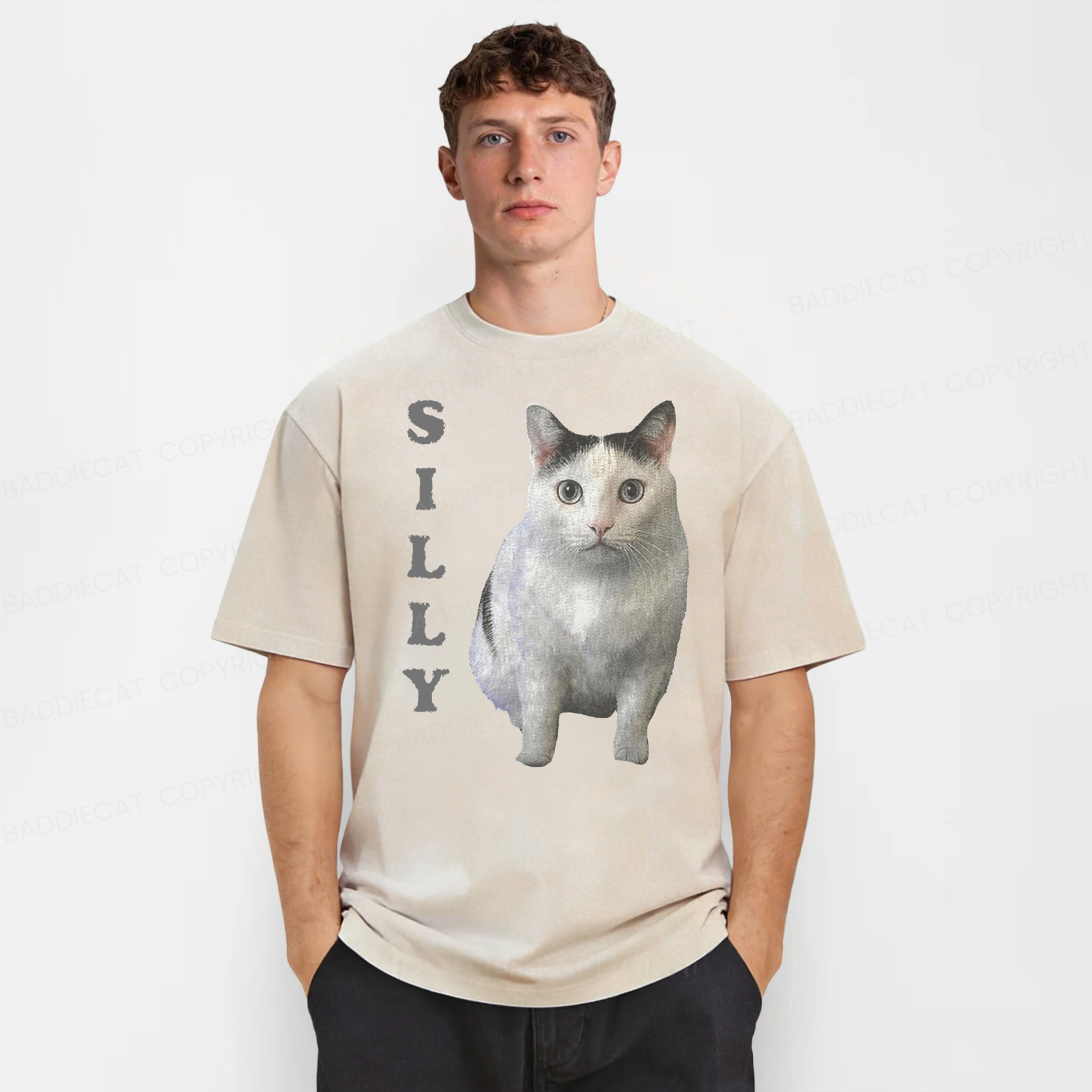 Baddiecat Silly Cat Washed T-shirt