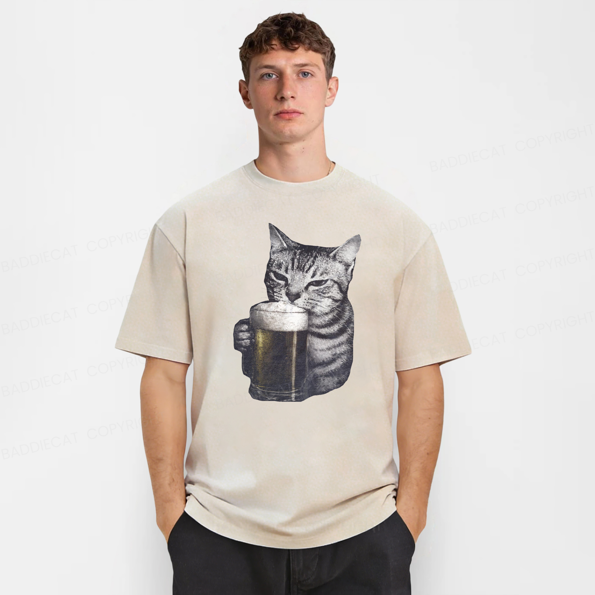 Baddiecat Cat Beer Washed T-shirt