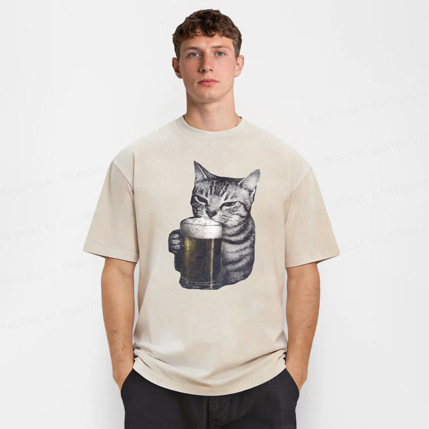 Baddiecat Cat Beer Washed T-shirt