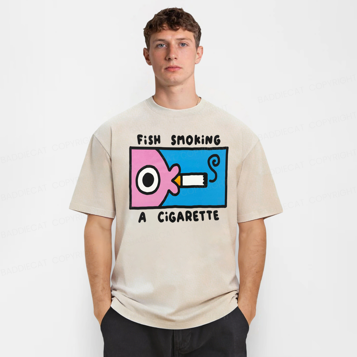 Baddiecat Fish Smoking Washed T-shirt