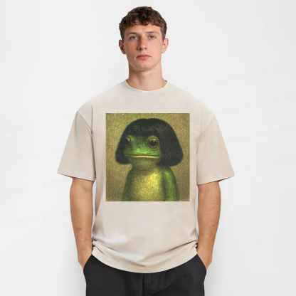 Baddiecat Frog With Bob Haircut Meme Washed T-shirt