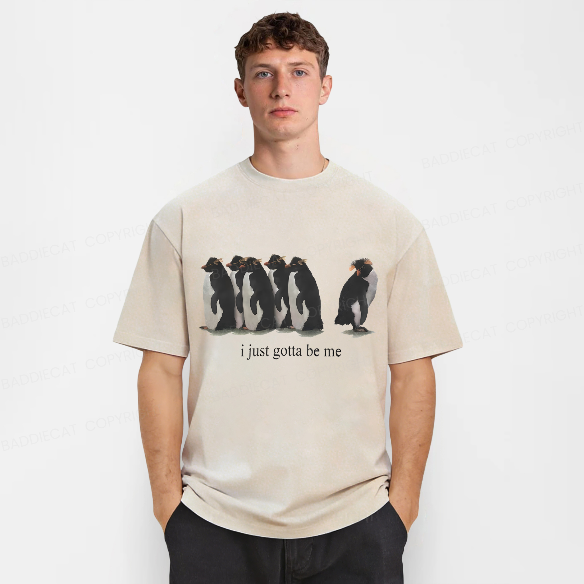 Baddiecat I Just Gotta Be Me Penguins Washed T-shirt