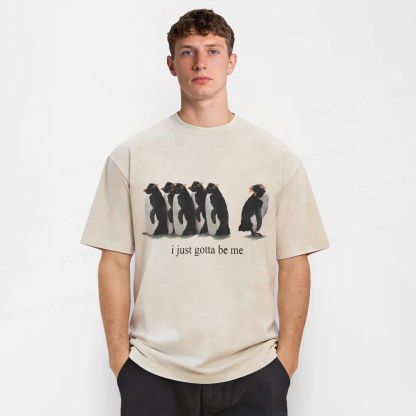 Baddiecat I Just Gotta Be Me Penguins Washed T-shirt