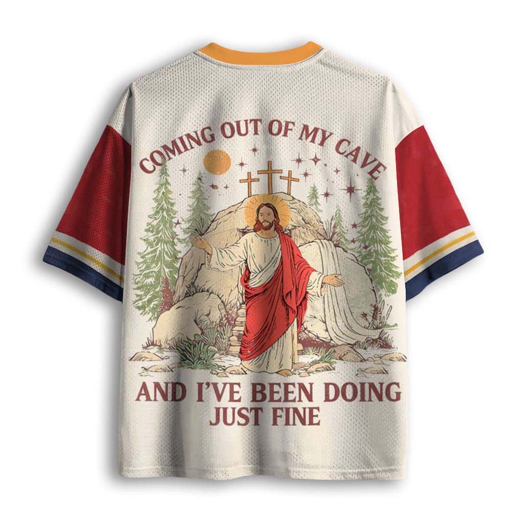 Baddiecat Jesus Coming Out Of My Cave And I've Been Doing Just Fine Mesh Jersey