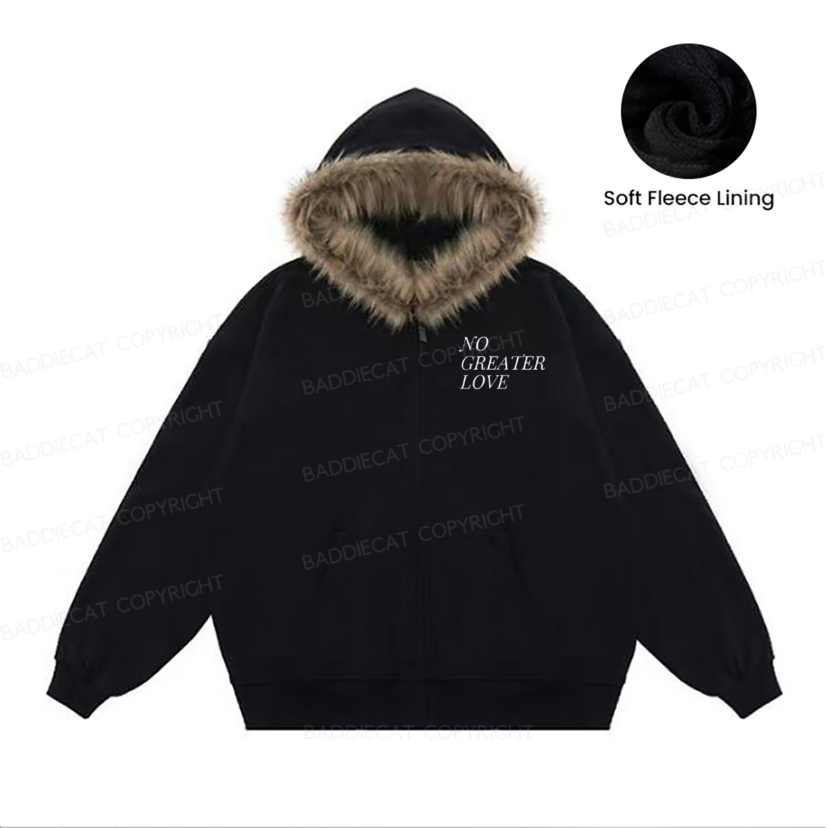 Baddiecat No Greater Love Faux-fur–trimmed Hood Fleece Jacket