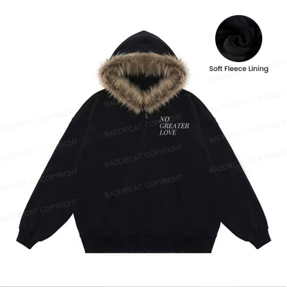 Baddiecat No Greater Love Faux-fur–trimmed Hood Fleece Jacket