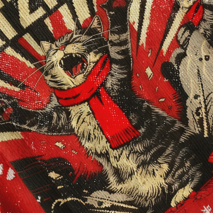 Catzilla: Roaring Funny Cat In Retro Poster ChristmasUgly Sweatshirt