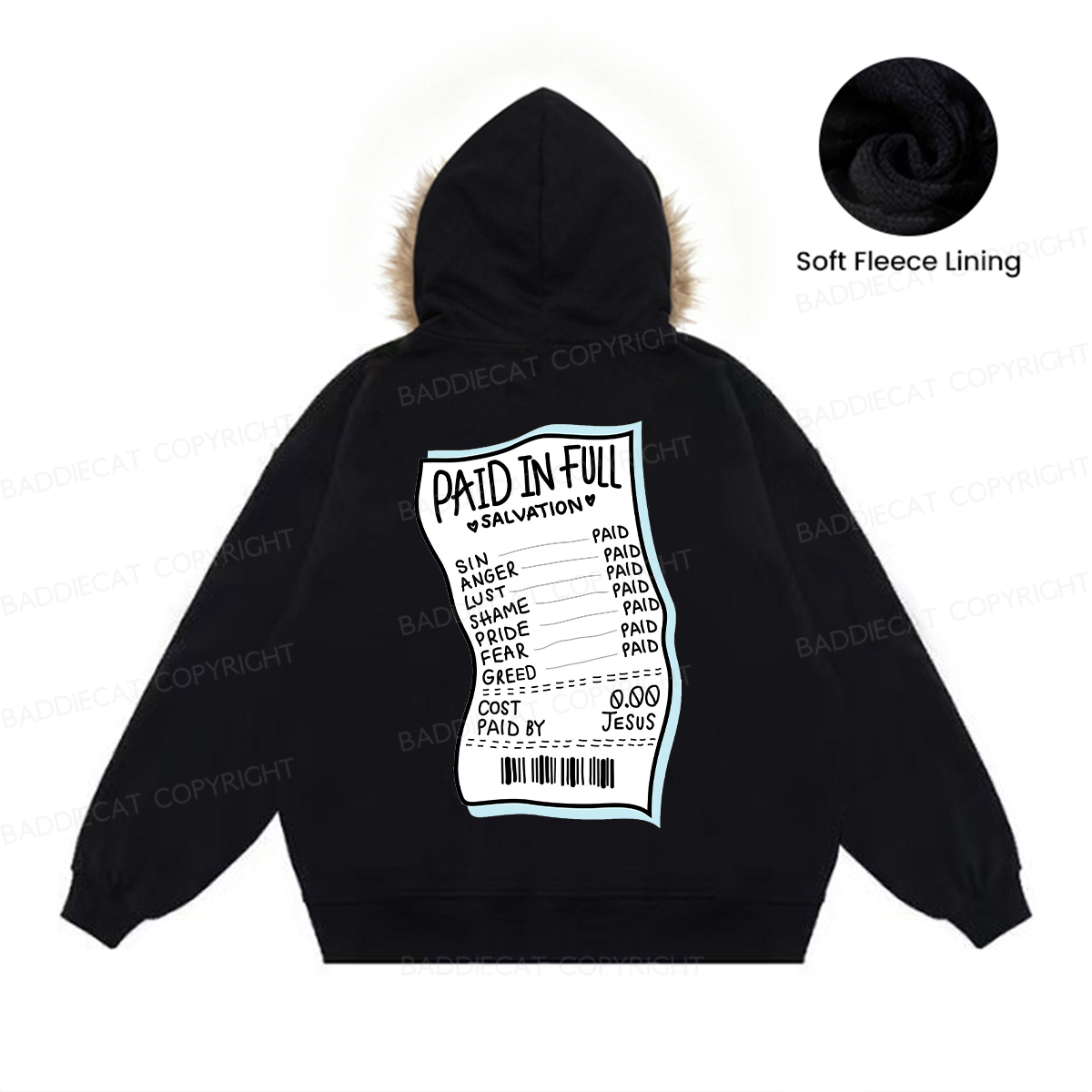 Baddiecat Paid In Full Salvation Faux Fur Collar Fleece Jacket