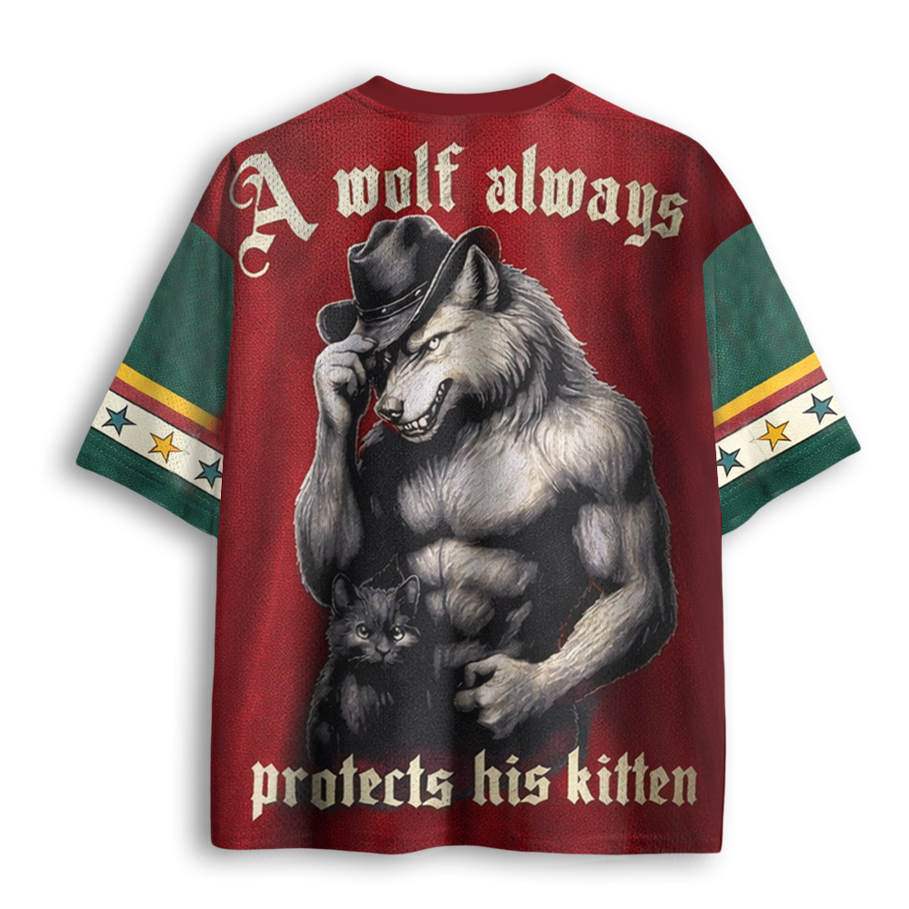 Baddiecat A Wolf Always Protects His Kitten Mesh Jersey