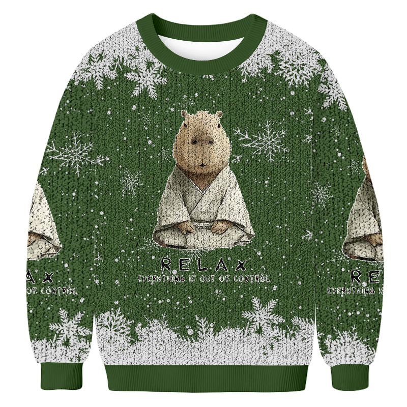 Kung Fu Capybara Fun Christmas Ugly Sweatshirt