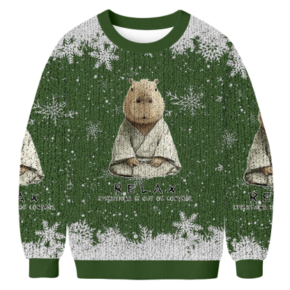 Kung Fu Capybara Fun Christmas Ugly Sweatshirt