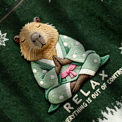 Baddiecat Capybara Meditation Relax Christmas Ugly Sweatshirt