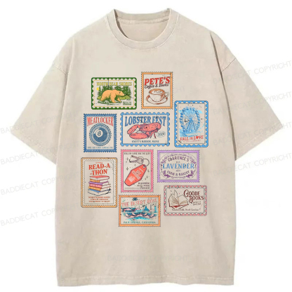 Baddiecat Emily Henry Books Stamp Washed T-shirt