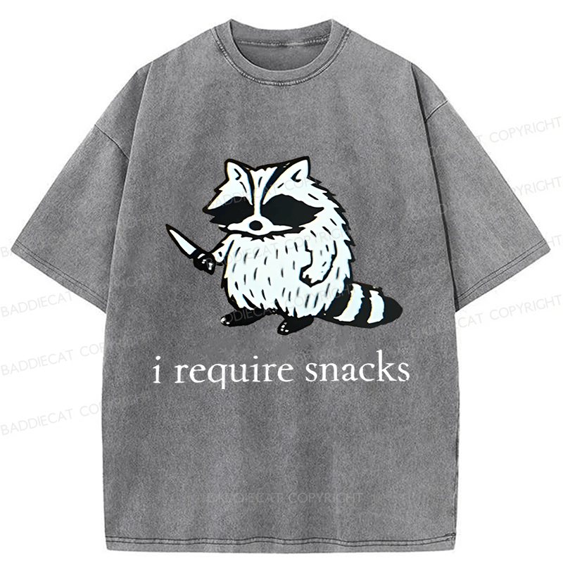 Baddiecat Raccoon I Require Snacks Washed T-shirt