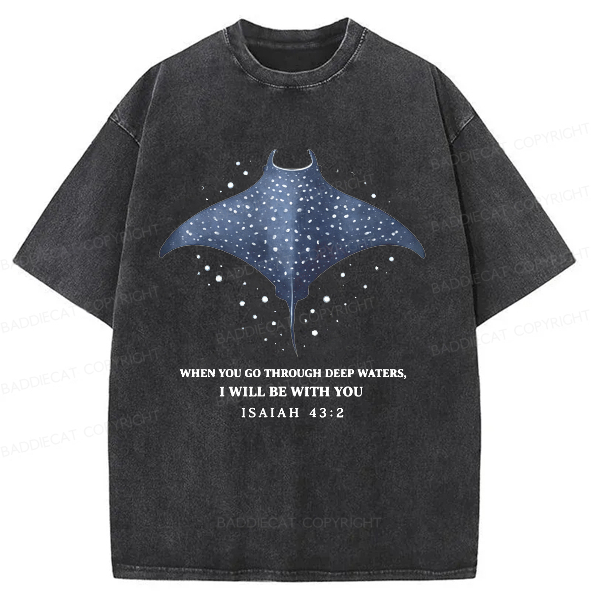 Baddiecat Isaiah 43.2 Bible Verse Christian Washed T-shirt