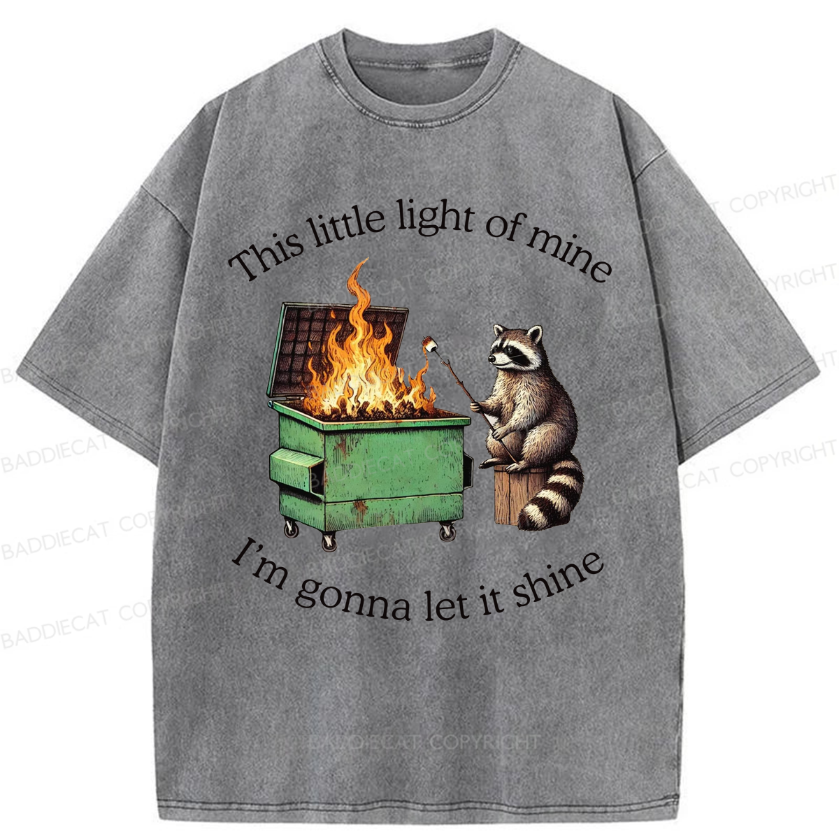 Baddiecat Shinning Bright Funny Raccoon Washed T-shirt