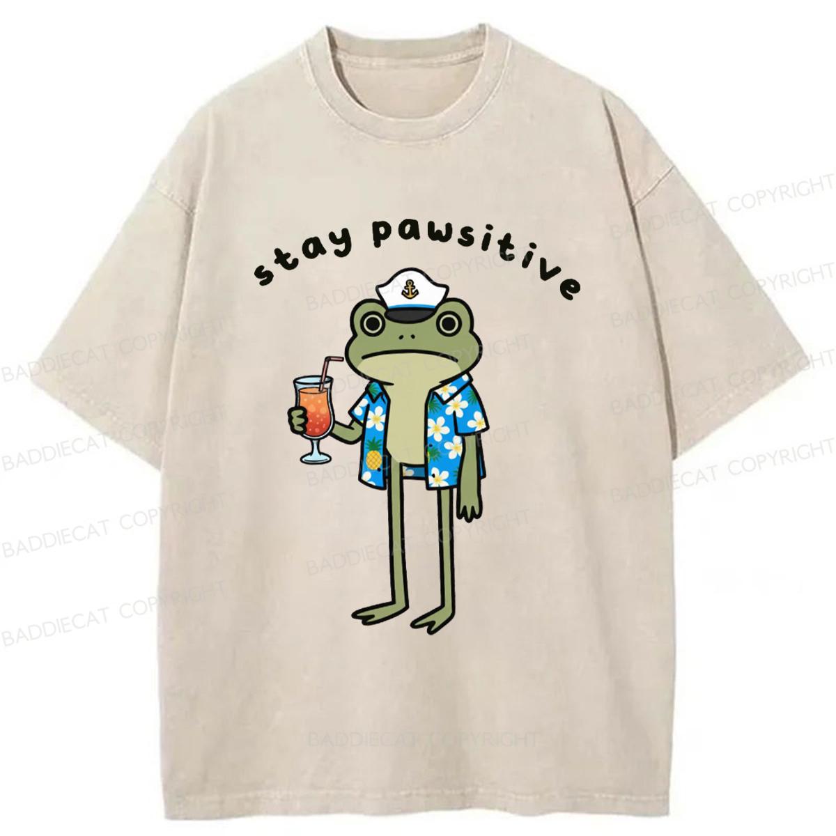 Baddiecat Optimistic Frog Washed T-shirt