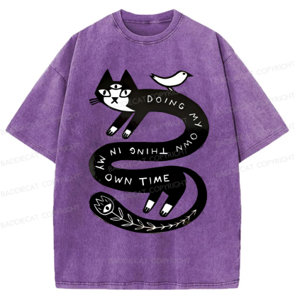 Baddiecat Doing My Own Thing Weird Cat Washed T-shirt