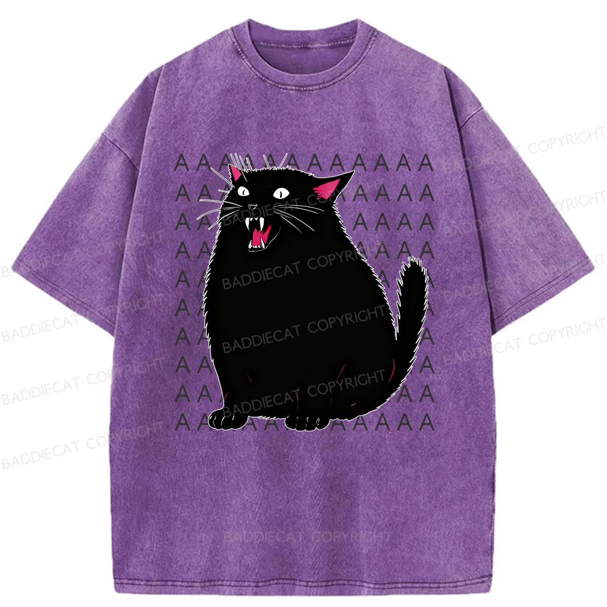 Baddiecat Screaming Cat Washed T-shirt