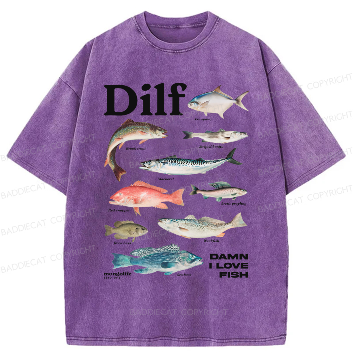 Baddiecat Damn I Love Fish Washed T-shirt
