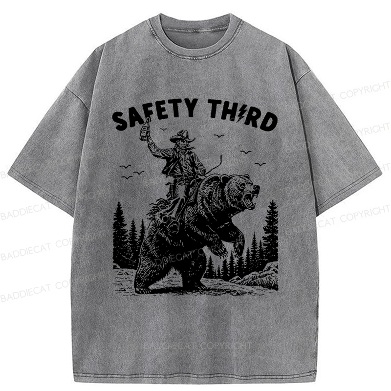 Baddiecat Safety Third Shirt Funny Washed T-shirt