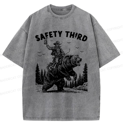 Baddiecat Safety Third Shirt Funny Washed T-shirt