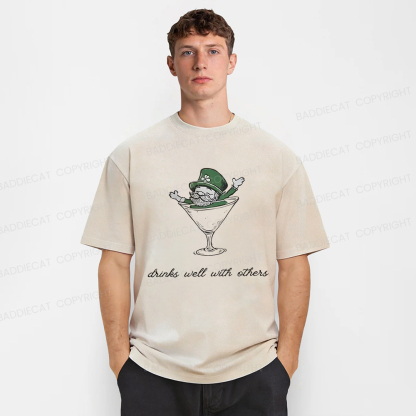 Baddiecat Leprechaun Martini Cocktail St Patrick's Day Washed T-shirt