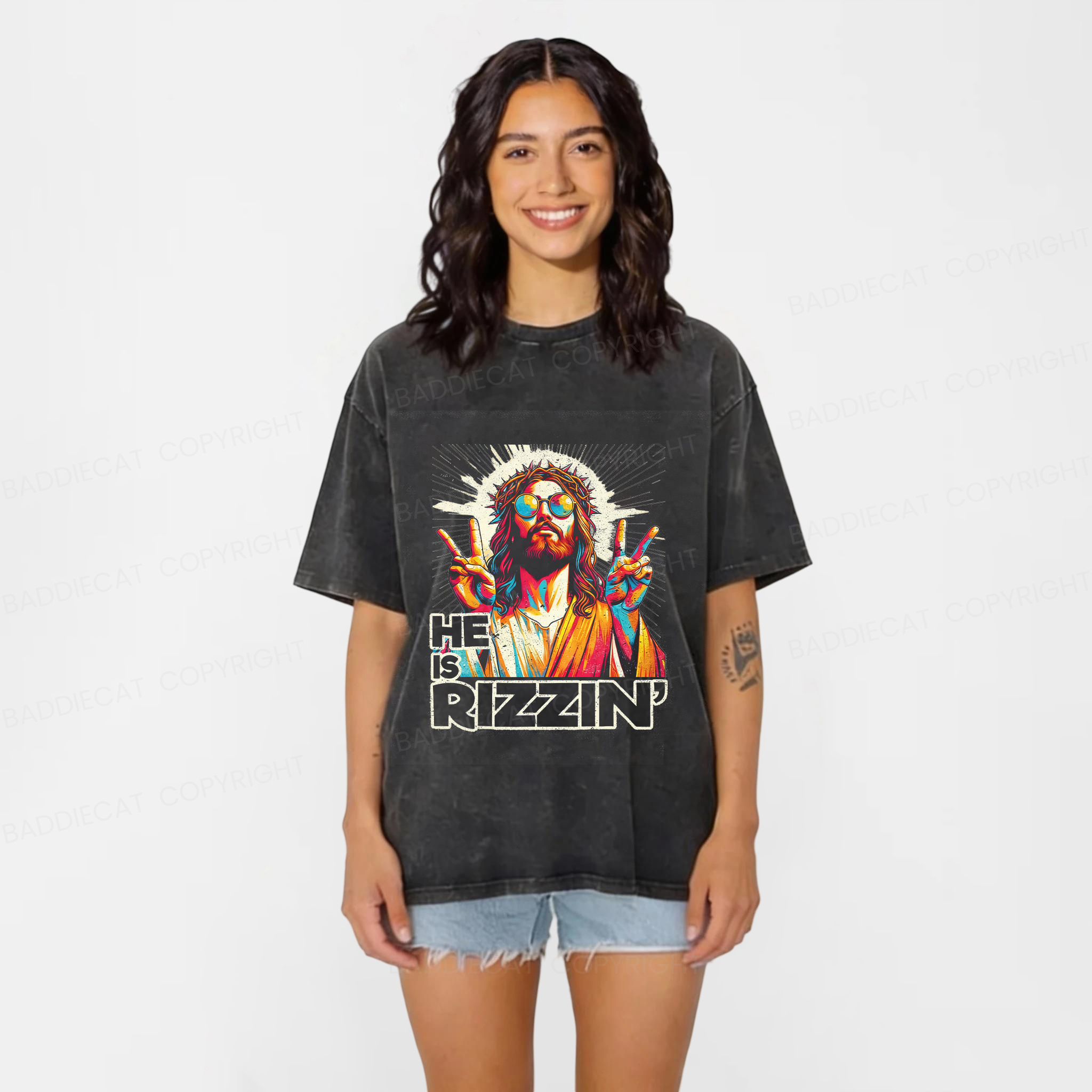 Baddiecat He Is Rizzin Washed T-Shirt