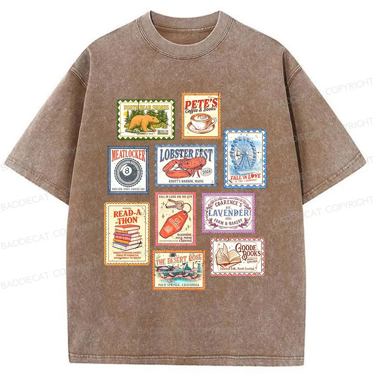 Baddiecat Emily Henry Books Stamp Washed T-shirt