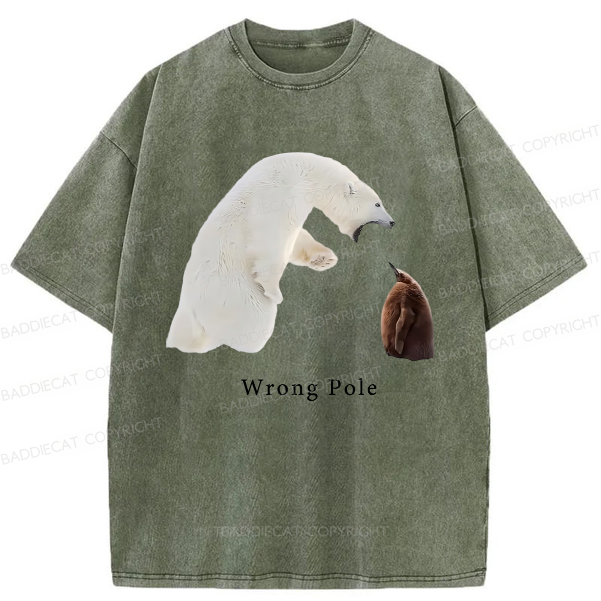 Baddiecat Funny Polar Bear And Penguin Washed T-shirt