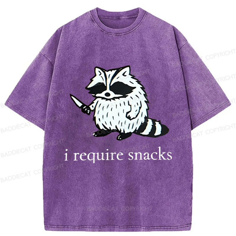 Baddiecat Raccoon I Require Snacks Washed T-shirt