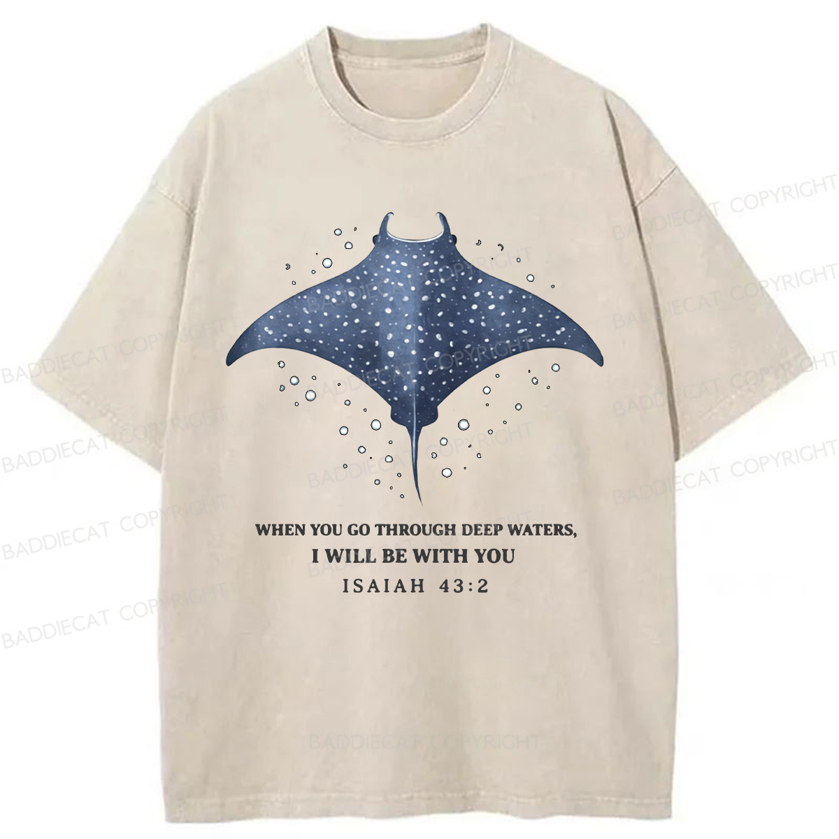 Baddiecat Isaiah 43.2 Bible Verse Christian Washed T-shirt