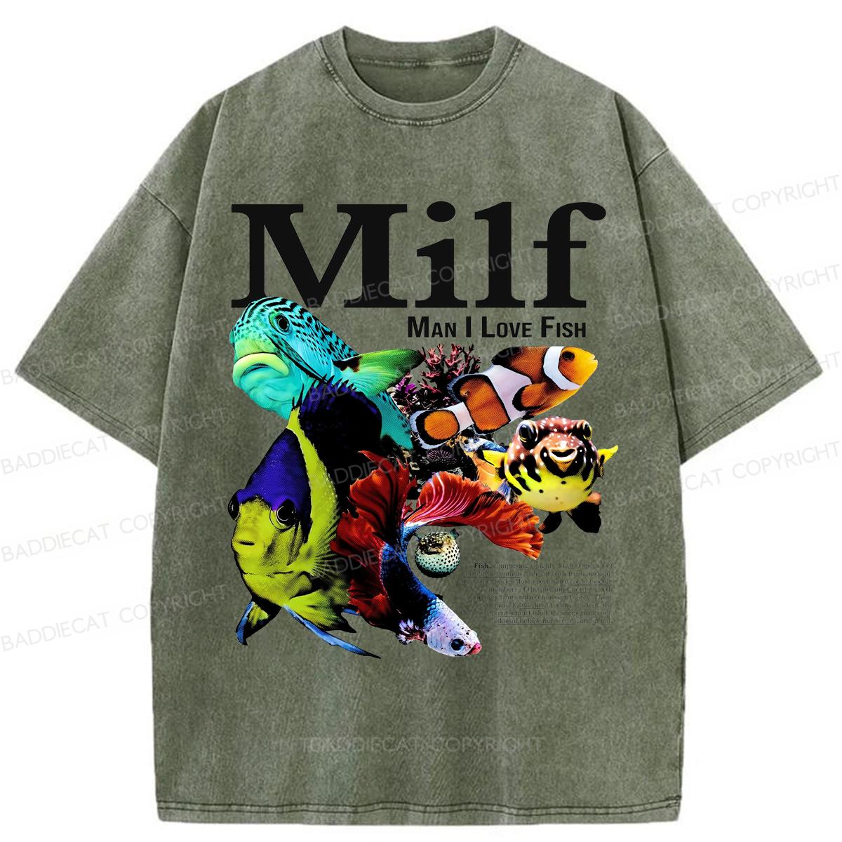 Baddiecat Man I Love Fish Washed T-shirt