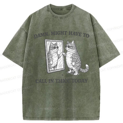 Baddiecat Might Have To Call In Thicc Today Washed T-shirt