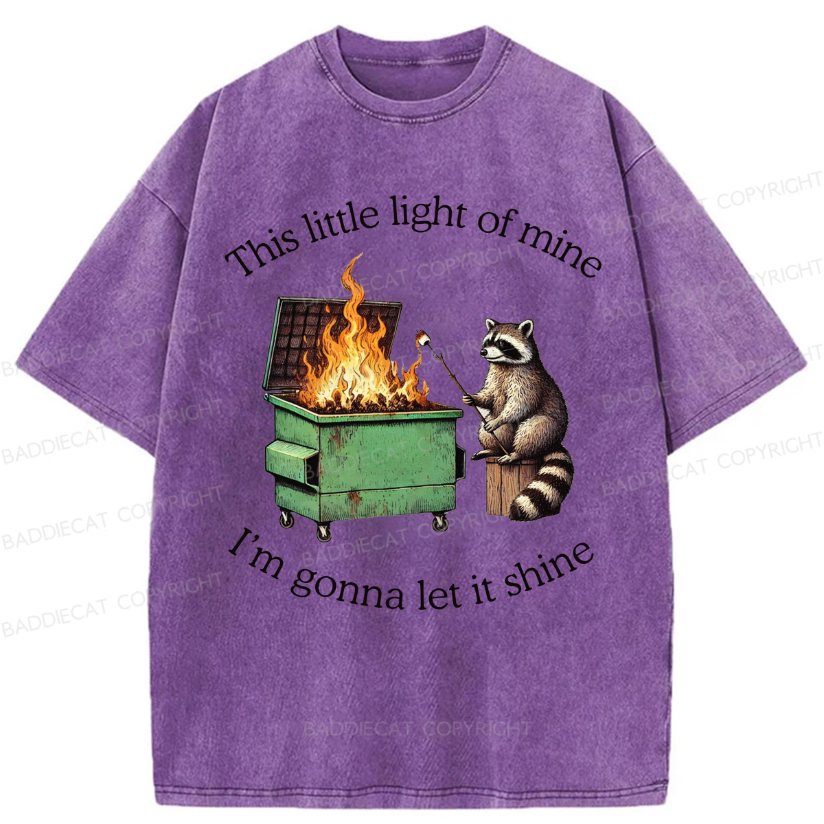 Baddiecat Shinning Bright Funny Raccoon Washed T-shirt