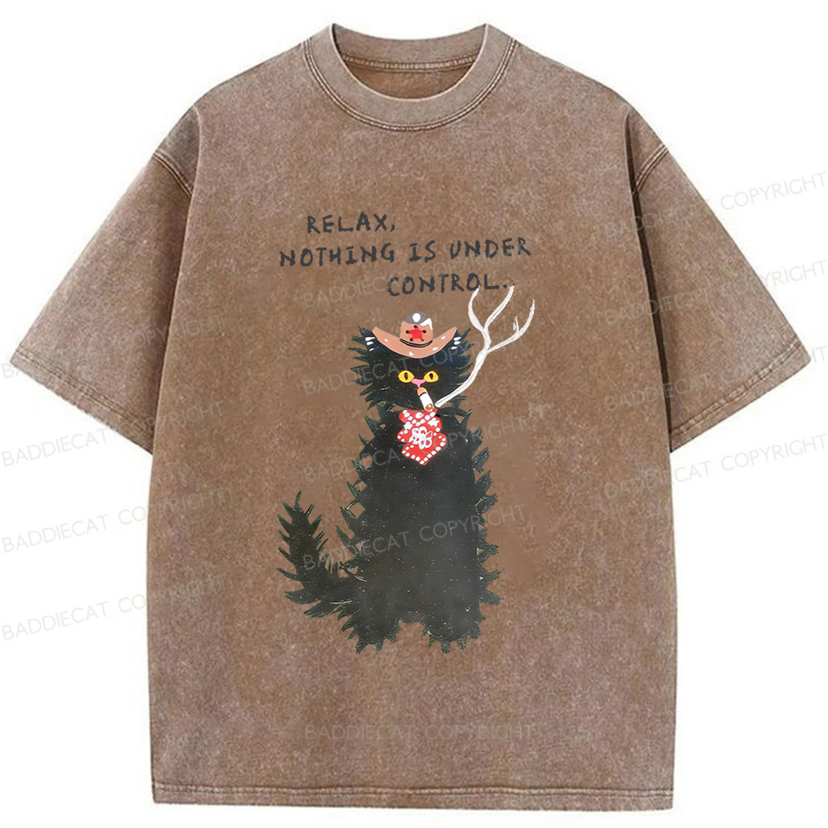 Baddiecat Relaxing Cat Washed T-shirt