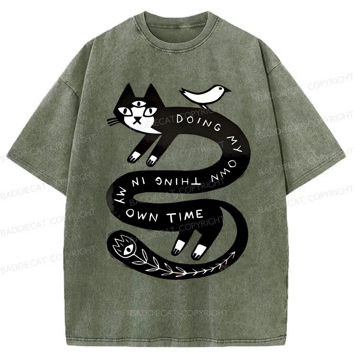 Baddiecat Doing My Own Thing Weird Cat Washed T-shirt