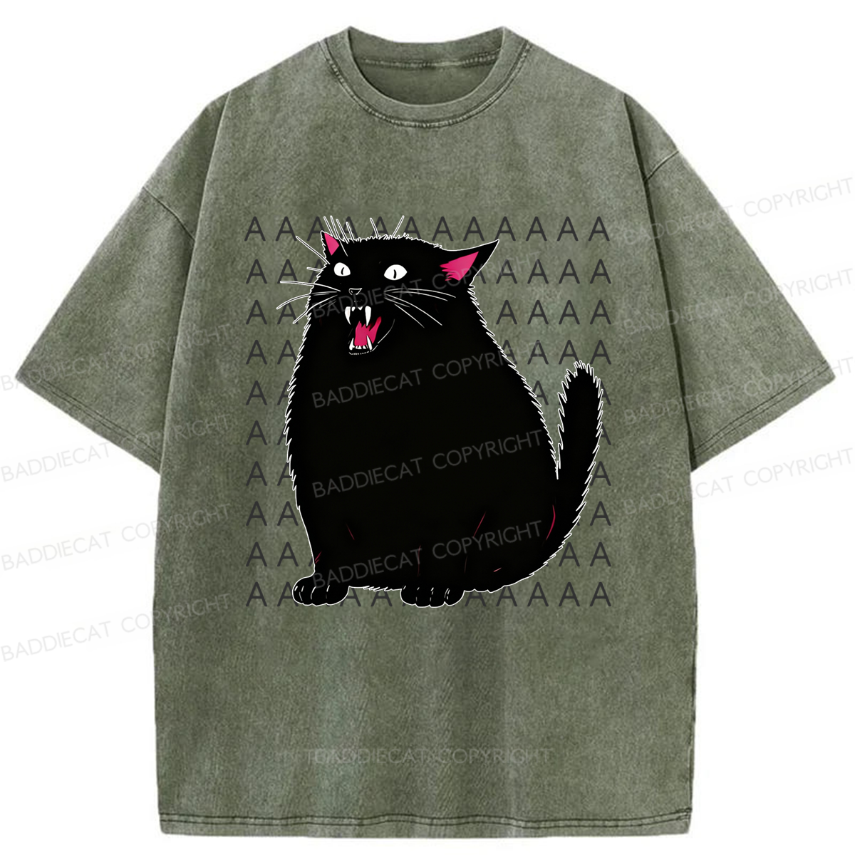 Baddiecat Screaming Cat Washed T-shirt