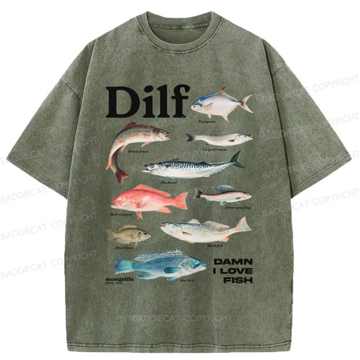 Baddiecat Damn I Love Fish Washed T-shirt