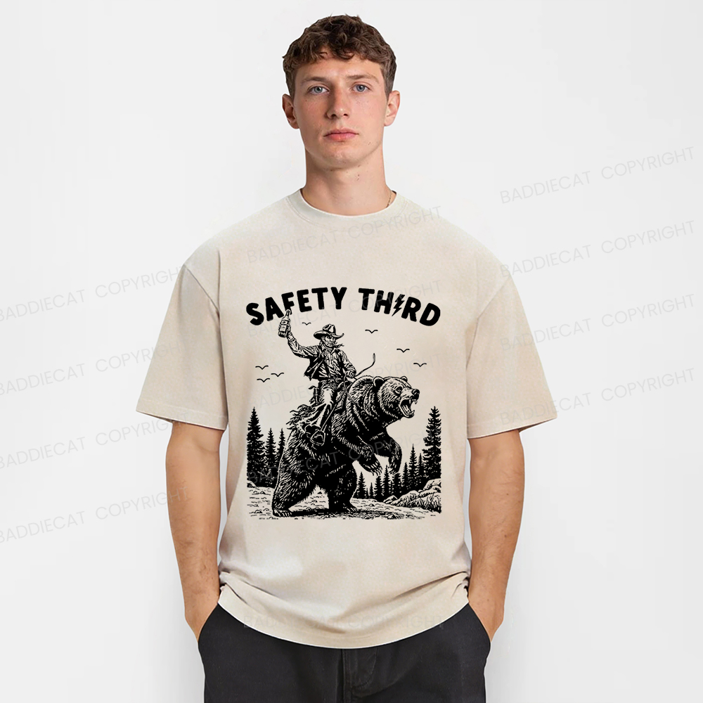 Baddiecat Safety Third Shirt Funny Washed T-shirt