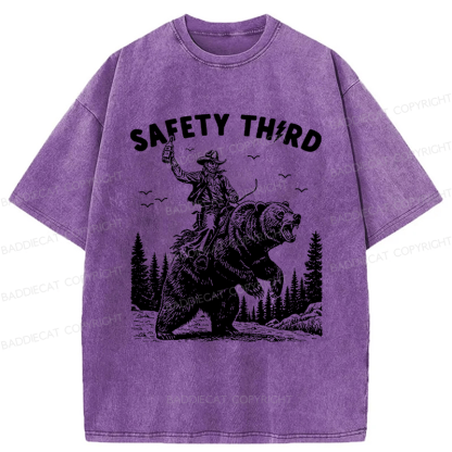 Baddiecat Safety Third Shirt Funny Washed T-shirt